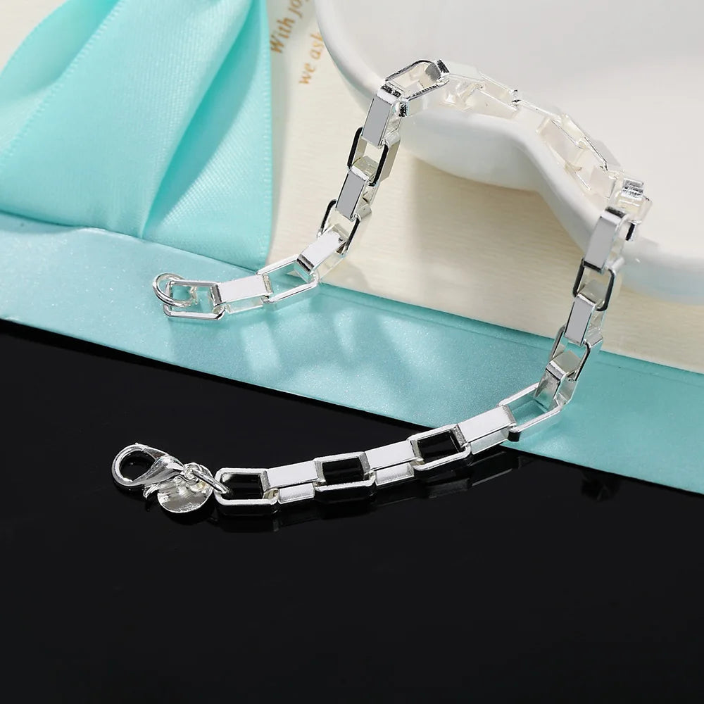 Aveuri Fine 925 Sterling Silver Classic long Square chain Bracelets for woman men's Wedding party Christmas Gift fashion luxury Jewelry