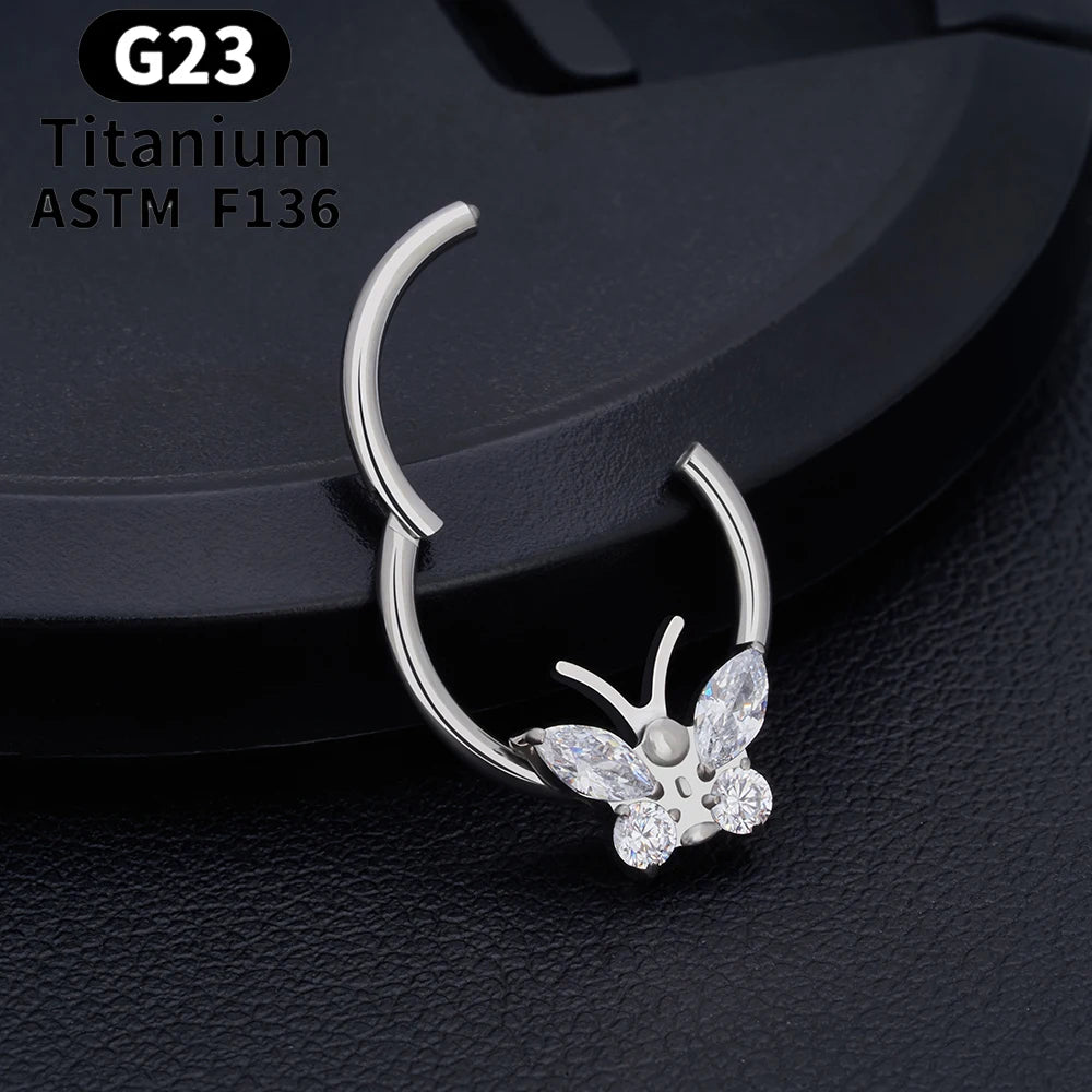 Aveuri-Christmas Thanksgiving Black Friday gifts G23 Titanium Piercing Nose Septum Ring Hoops 16G Butterfly Inlaid Zircon Ear Tragus Cartilage Helix Round Earring Body Jewelry