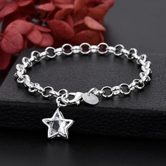 Aveuri korean fashion 925 Sterling Silver Elegant Shining Crystal Star Bracelets for women party wedding Jewelry Engagement Gifts