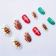 24pcs Christmas False Nail Long Ballet Nail Extension Full Cover Manicure Gingerbread Man Wearable Press On Fake Nail Nail Decor