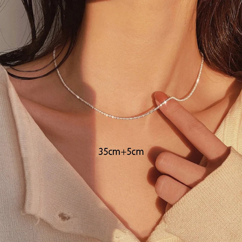 Aveuri-Christmas Gift New Year's Eve Gift Silver Color Sparkling Necklace For Women Trendy Clavicle Chain Choker Girls Korean Wedding Party Jewelry Accessories