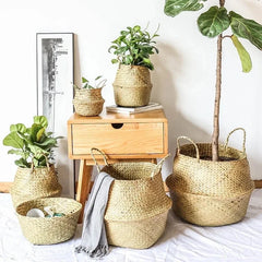 Aveuri Seaweed Wicker Basket Rattan Hanging Flower Pot Dirty Clothes Basket Storage Basket Cesta Mimbre Basket Picnic Basket