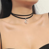 Fashion Silver Color Moon Pendant Necklace Gothic Acrylic Beads Flannel Collar Vintage Clavicle Chain Choker Kpop Jewelry