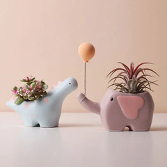 Aveuri Cute Succulent Ceramic Flower Pot Animal Shape Elephant Dinosaur Plant Pot Desktop Balcony Decoration Home Decor