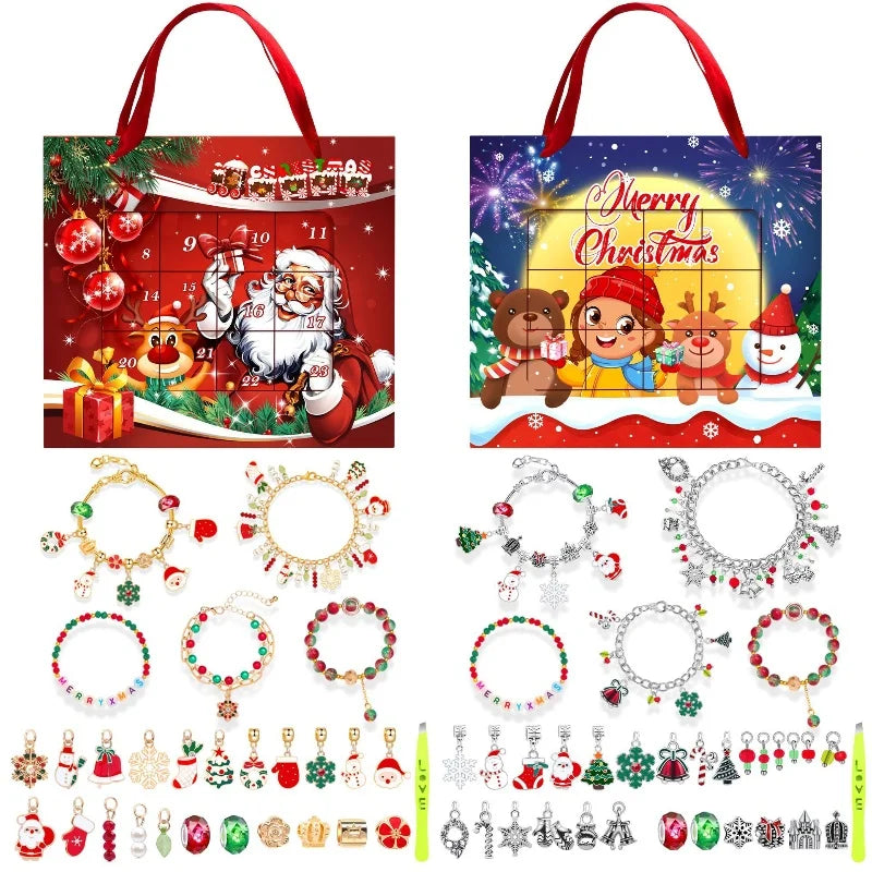 Aveuri-Christmas Gift idea Christmas Charm Bracelet for Kids,Jewelry Blind Box Handmade DIY 24 Grid Educational Puzzle Toys Exquisite Gift Box Set