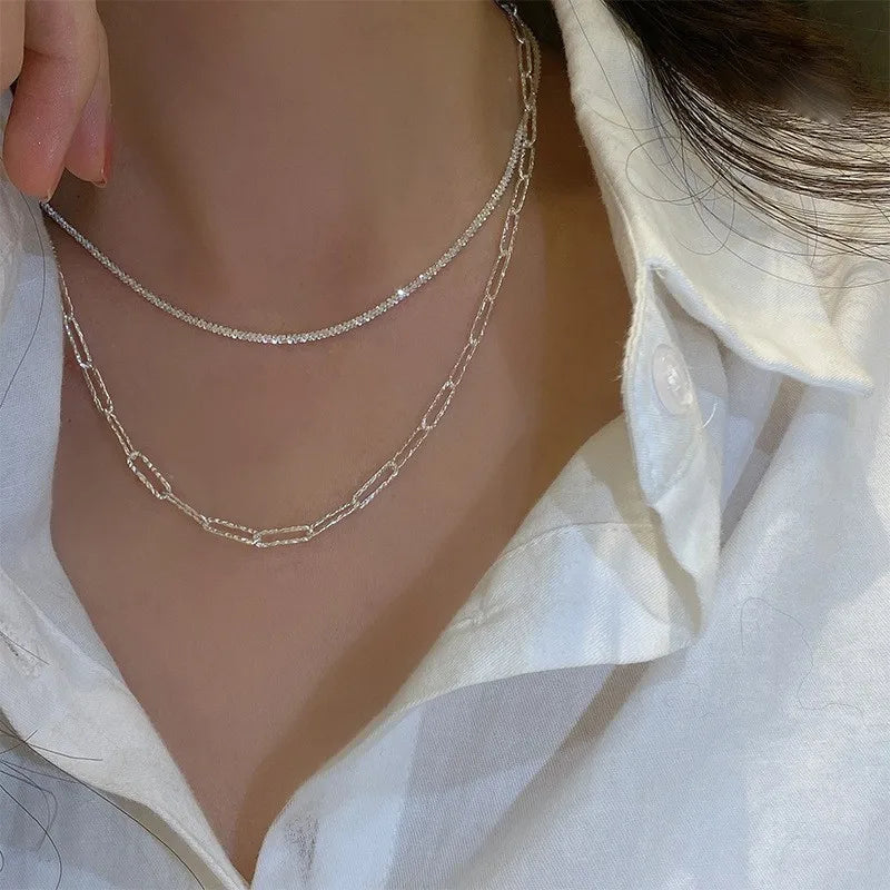 Aveuri-Christmas Gift New Year's Eve Gift Silver Color Sparkling Necklace For Women Trendy Clavicle Chain Choker Girls Korean Wedding Party Jewelry Accessories