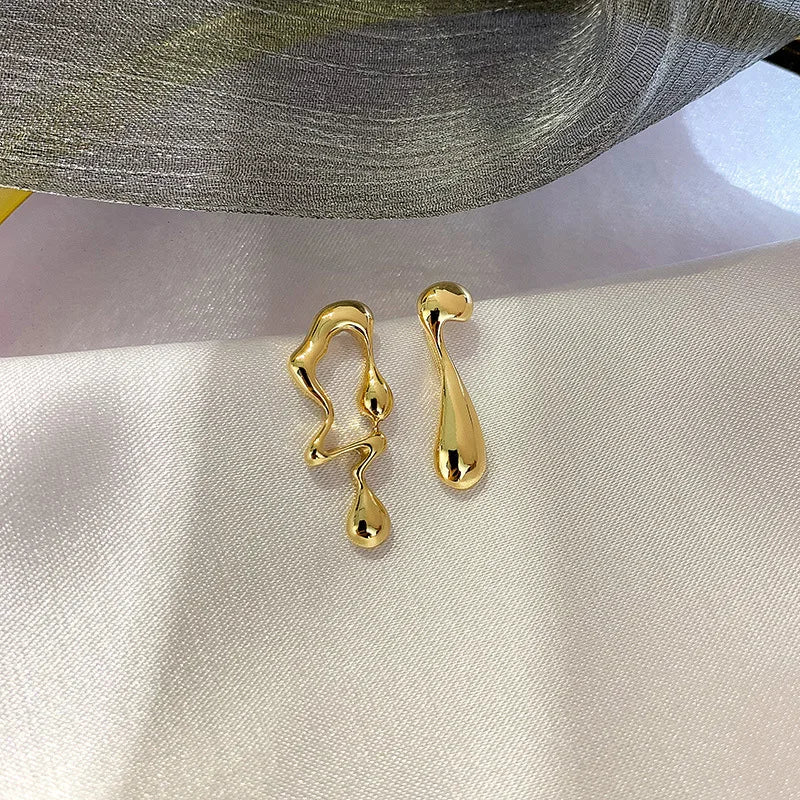 Aveuri-Christmas Thanksgiving  New Year's Eve Gift Irregular Liquid Metal Hollow Earrings Style Hip-Hop Punk Fashion Personality Long Earrings Ms Girl Travel Accessories