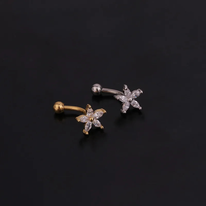 Aveuri-16G Stainless Steel Rook Ear Piercing Flower Helix Tragus Lobe Curved Barbell Cartilage Earring Eyebrow Belly Piercing Jewelry