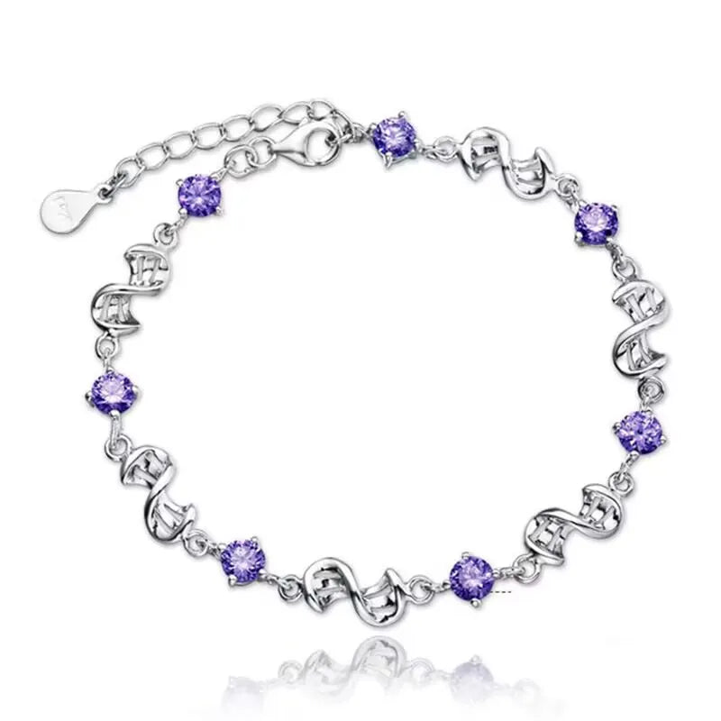 Aveuri Hot luxury designer 925 Sterling Silver Purple crystal Lucky Clover Bracelets for women fashion party wedding Jewelry 17CM+4CM