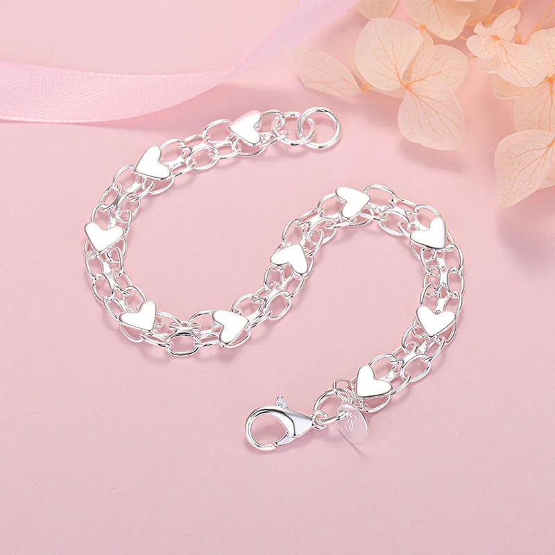 Aveuri Hot fashion 925 Sterling Silver charm heart bracelets for women lady luxury jewelry wedding Accessories party holiday gifts