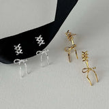 Fashion Design Silver Color Bow Tie Ribbon Stud Earrings For Women Exquisite Sweet Metal Hollow Line Earrings Jewelry Party
