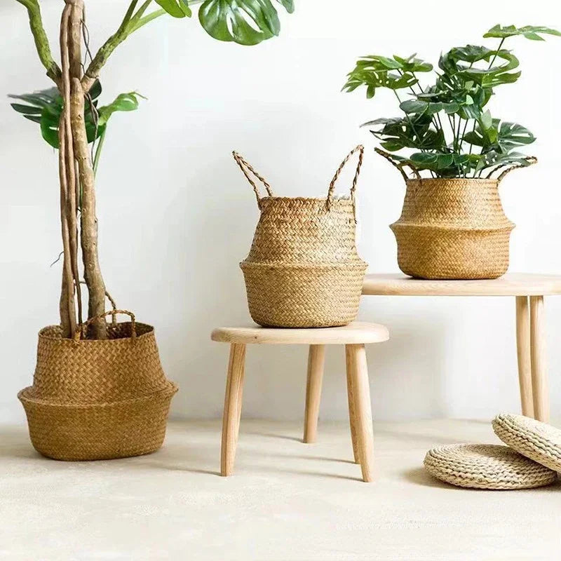 Aveuri Seaweed Wicker Basket Rattan Hanging Flower Pot Dirty Clothes Basket Storage Basket Cesta Mimbre Basket Picnic Basket