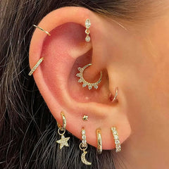 Aveuri-Daith Tragus Helix Piercing Earring Women Zircon Star Moon Drop Earring Cartilage Ear Lobe Stainless Steel Hoop Piercing Earring