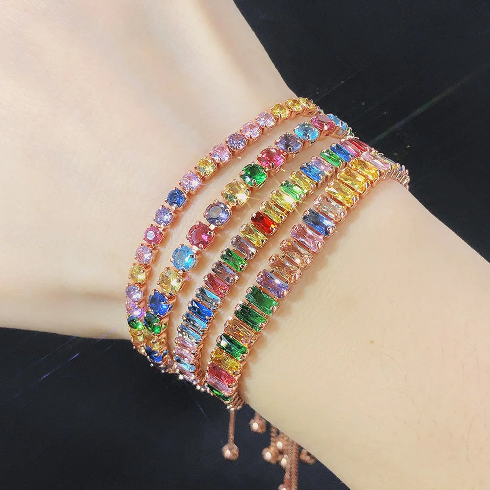 Aveuri-Luxury Multicolor Adjustable Tennis Bracelets for Women Shiny Colorful Zircon Bracelet Chain on Hand Wedding Jewelry Girl Gift