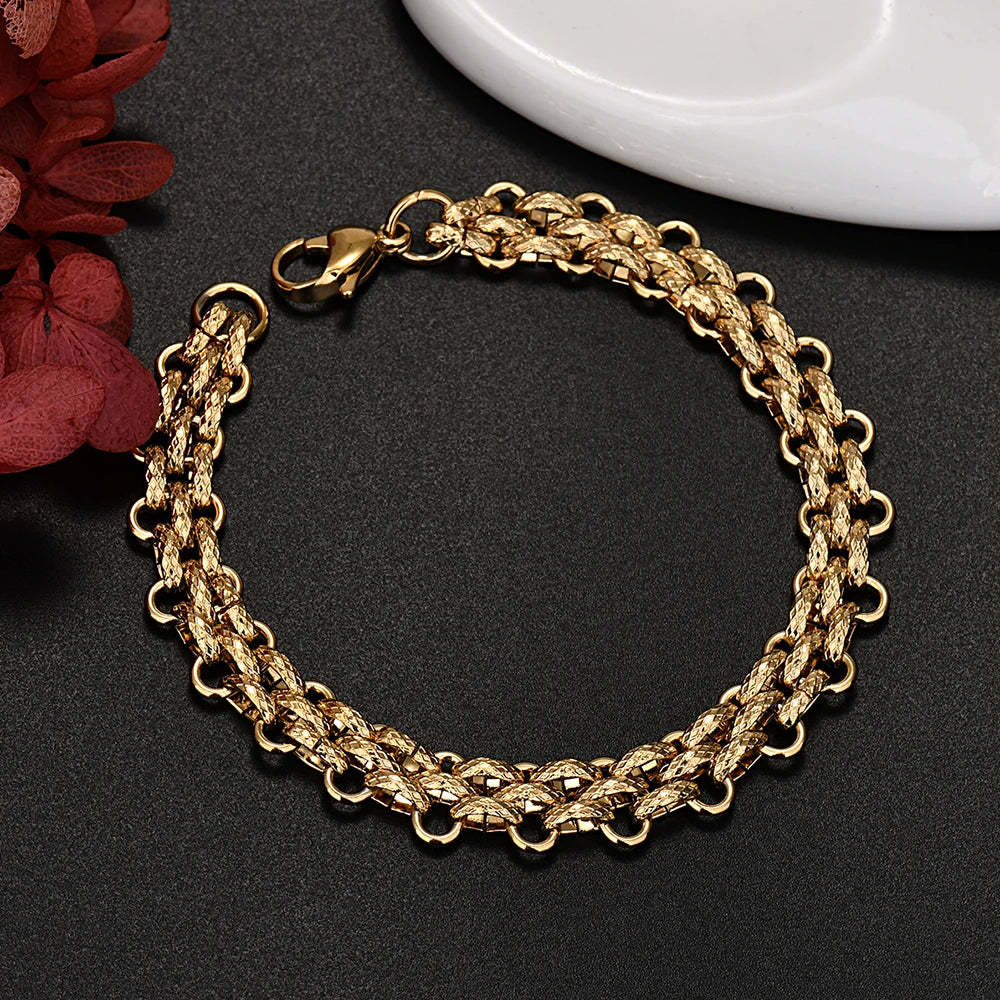 Aveuri New fashion luxury 18K Gold Chain Bracelets for Men Charm Women Wedding accessories Party fashion jewelry 21cm Holiday gifts