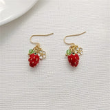Cute Acrylic Strawberry Flower Earrings Fashionable Green Crystal Earrings For Women Romantic Jewelry Popular Accessories