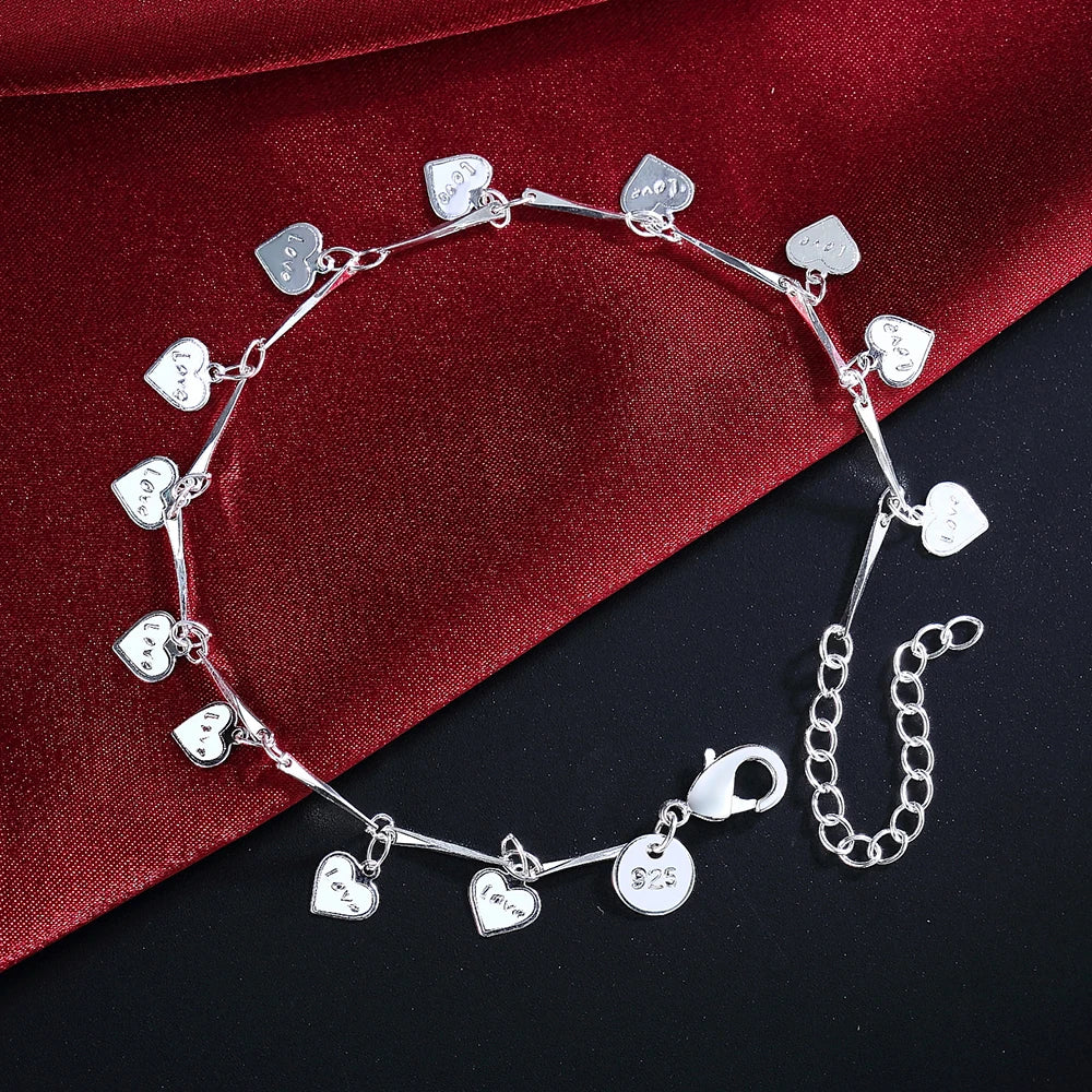 Aveuri Hot 925 Sterling Silver LOVE Heart card Chain Bracelets for Women Fashion Wedding Party Girl student Christmas Gift fine Jewelry