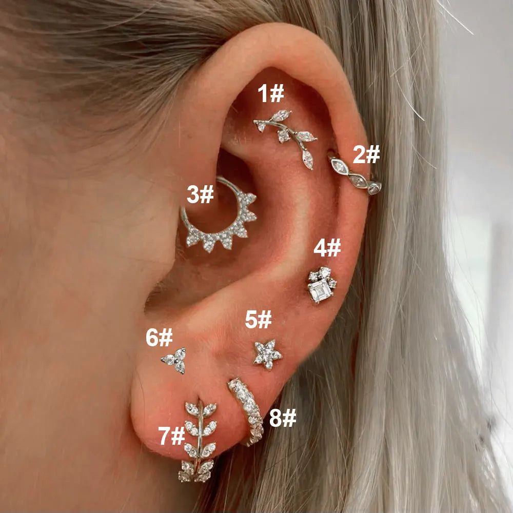 Aveuri-1PC Daith Helix Piercing Earring for Women Zirconia Hoop Earring Star Helix Lobe Flat Ear Cartilage Septum Piercing Body Jewelry