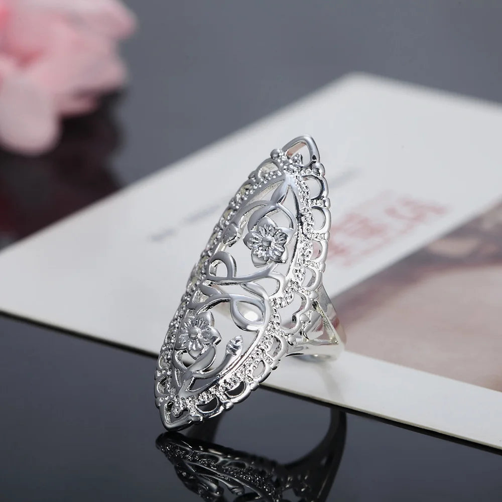 Aveuri 925 Sterling Silver Rings For Women fine Retro Hollow wide flower Fashion Party Gifts Girl student Charm wedding Jewelry