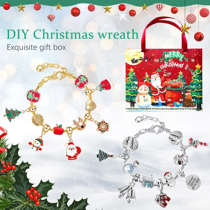 Aveuri-Christmas Gift idea Christmas Charm Bracelet for Kids,Jewelry Blind Box Handmade DIY 24 Grid Educational Puzzle Toys Exquisite Gift Box Set