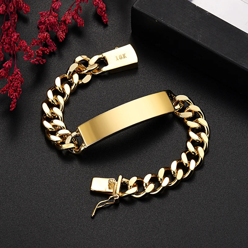 Aveuri New high quality 18K Gold 10MM chain bracelets for man women fashion original jewelry wedding Accessories party Christmas gifts