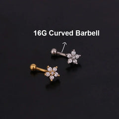 Aveuri-16G Stainless Steel Rook Ear Piercing Flower Helix Tragus Lobe Curved Barbell Cartilage Earring Eyebrow Belly Piercing Jewelry