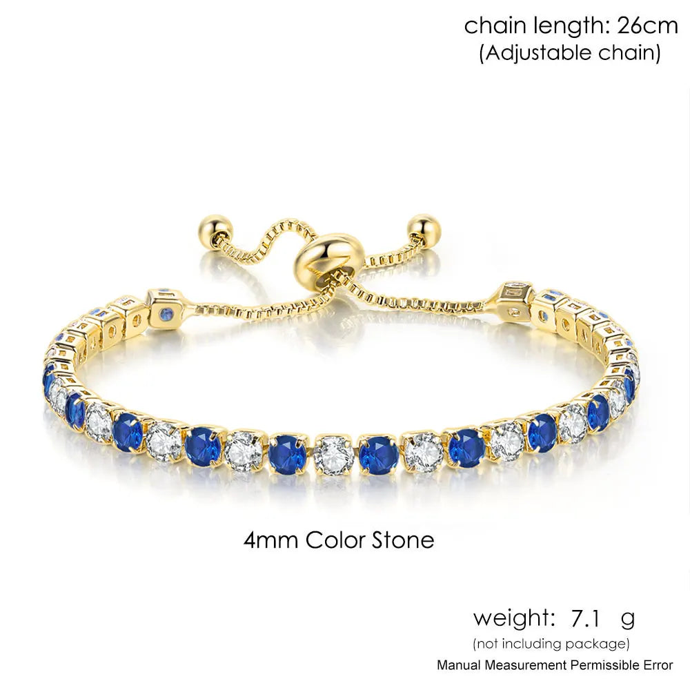 Aveuri-Adjustable Tennis Bracelets for Women Blue Shiny Zirconia Crystal Chain on Hand Ladies Charm Bracelet Trend Jewelry Girl's Gift