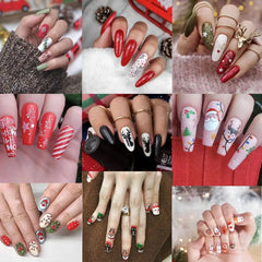 24 PCs Christmas Fake Nail Tips Press On Full Cover Almond Long Ballerina False Nails for Girls New Year Nail Decor Manicure