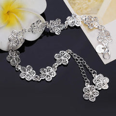 Aveuri Charm 925 Sterling Silver Flowers Chain Bracelets for Women Retro Fashion Wedding Party Christmas Gift Fine Jewelry Cute