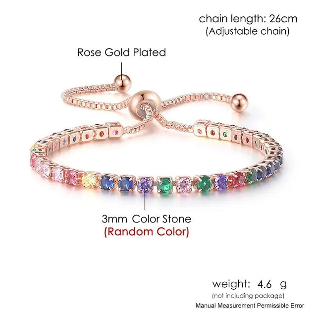 Aveuri-Luxury Multicolor Adjustable Tennis Bracelets for Women Shiny Colorful Zircon Bracelet Chain on Hand Wedding Jewelry Girl Gift