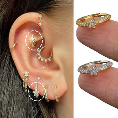 Aveuri-Rook Piercing Star Hoop Earring Conch Helix Tragus Lobe Ear Cartilage Piercing Jewelry Zircon INS 1PC Ear Ring for Women Gift