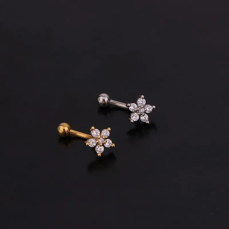 Aveuri-16G Stainless Steel Rook Ear Piercing Flower Helix Tragus Lobe Curved Barbell Cartilage Earring Eyebrow Belly Piercing Jewelry