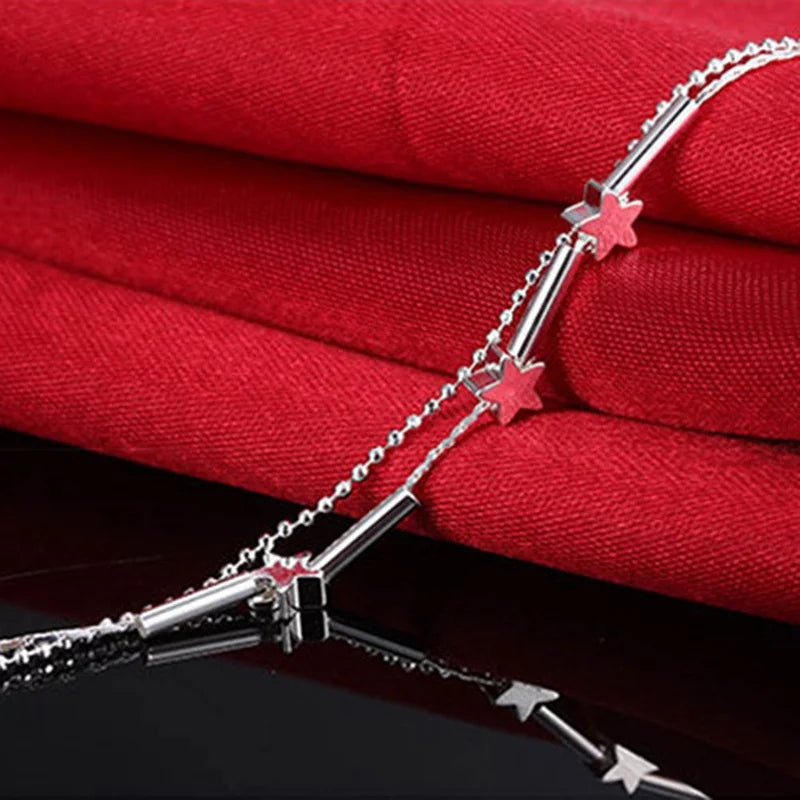 Aveuri New Trendy 925 Sterling Silver Anklets For Women Cute Star Ankle Chain Bracelet Foot Jewelry Girl Beach Party Accessories