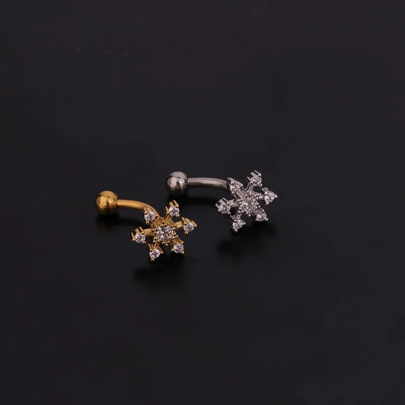 Aveuri-16G Stainless Steel Rook Ear Piercing Flower Helix Tragus Lobe Curved Barbell Cartilage Earring Eyebrow Belly Piercing Jewelry