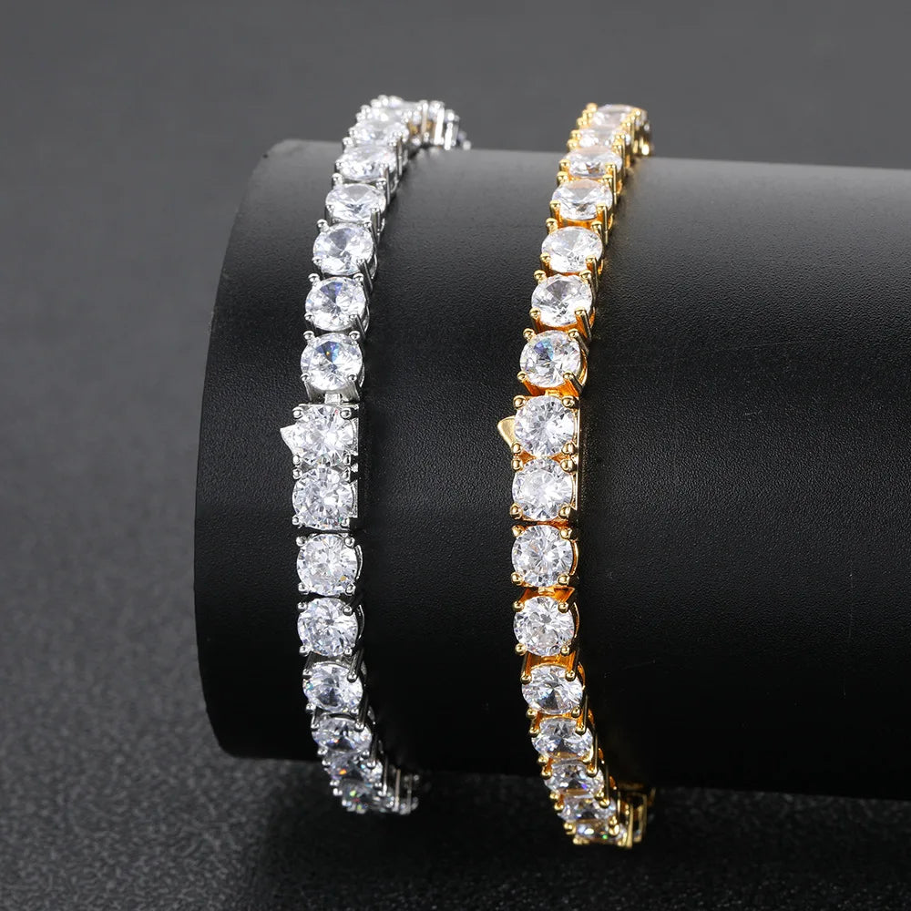 Aveuri-Hip Hop Iced Out Tennis Bracelets for Men Women 3/4/5mm CZ Homme Hand Chain Spring Buckle Bracelet Wedding High Quality Jewelry