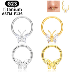 Aveuri-Christmas Thanksgiving Black Friday gifts G23 Titanium Piercing Nose Septum Ring Hoops 16G Butterfly Inlaid Zircon Ear Tragus Cartilage Helix Round Earring Body Jewelry