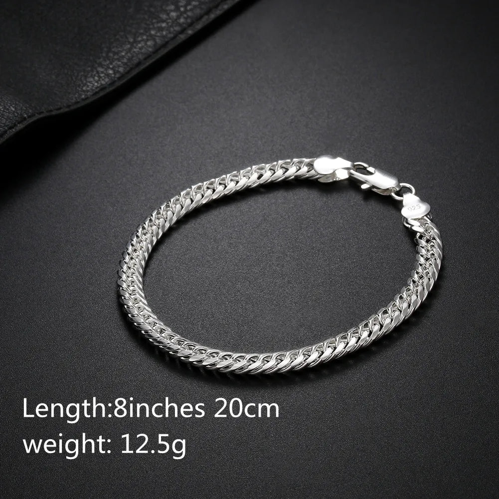 Aveuri Trendy all-match 925 Sterling Silver 6MM geometric chain man bracelets neckalces for women fashion Party wedding jewelry sets