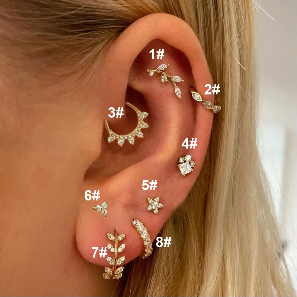 Aveuri-1PC Daith Helix Piercing Earring for Women Zirconia Hoop Earring Star Helix Lobe Flat Ear Cartilage Septum Piercing Body Jewelry