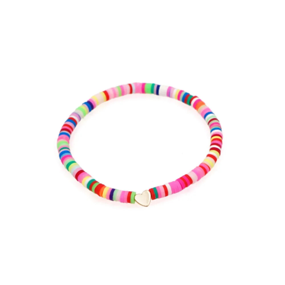 Aveuri-Christmas Gift New Year's Eve Gift Fashion Rainbow Stackable Bracelets Set For Women Heart Charm Soft Clay Pottery Layering Beads Chain Bangle Female Boho Jewelry