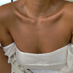 Aveuri Simple Gold Color Double Layer Clavicle Chain Necklace For Women INS Snake Bone Chain Choker Fashion Jewelry Wholesale