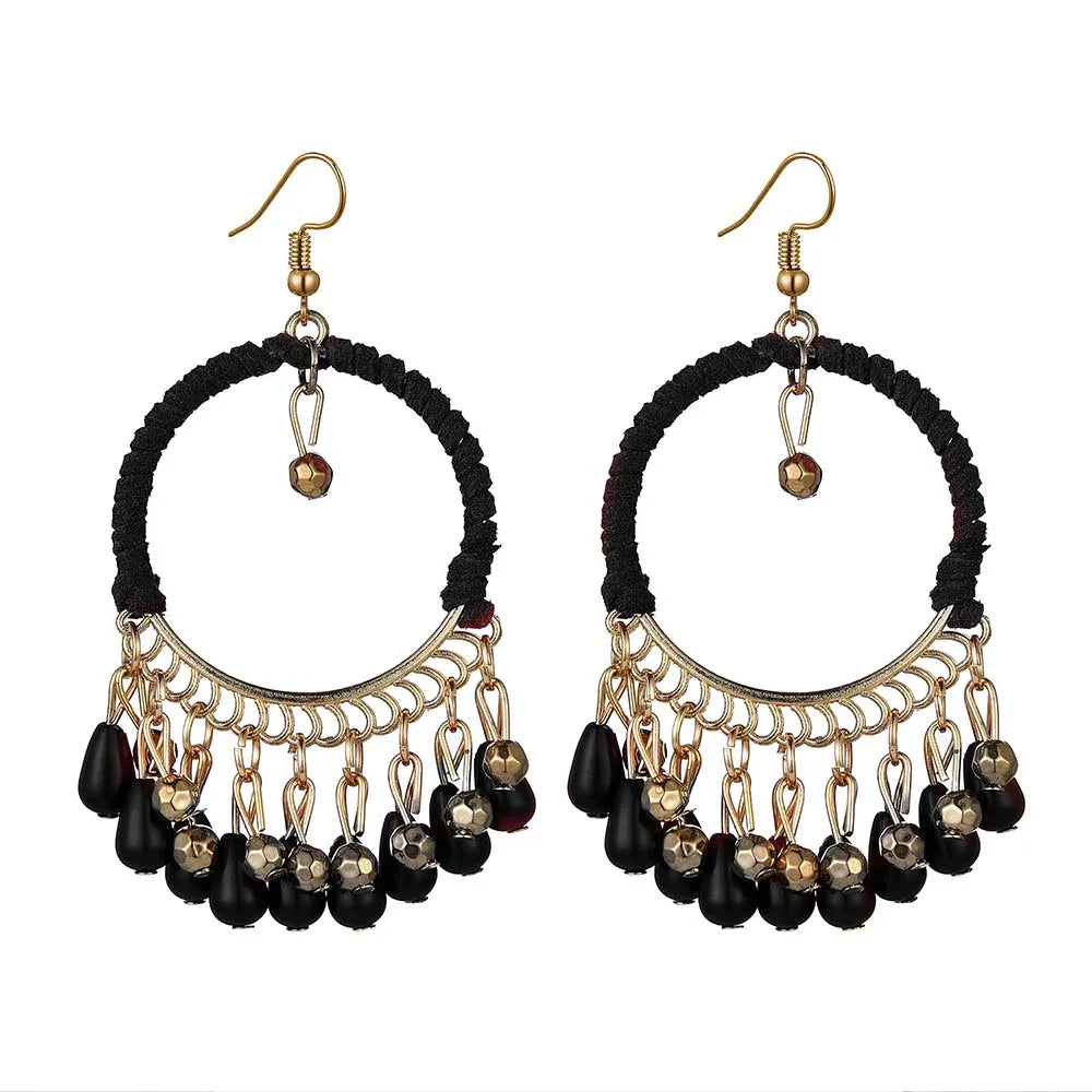 Aveuri-Christmas Gift New Year's Eve Gift New Ethnic Round braided Dangle Earrings For Women Bohemian Retro Tassels Drop Ear Jewelry Female Party Accessories