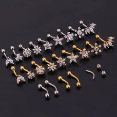 Aveuri-16G Stainless Steel Rook Ear Piercing Flower Helix Tragus Lobe Curved Barbell Cartilage Earring Eyebrow Belly Piercing Jewelry