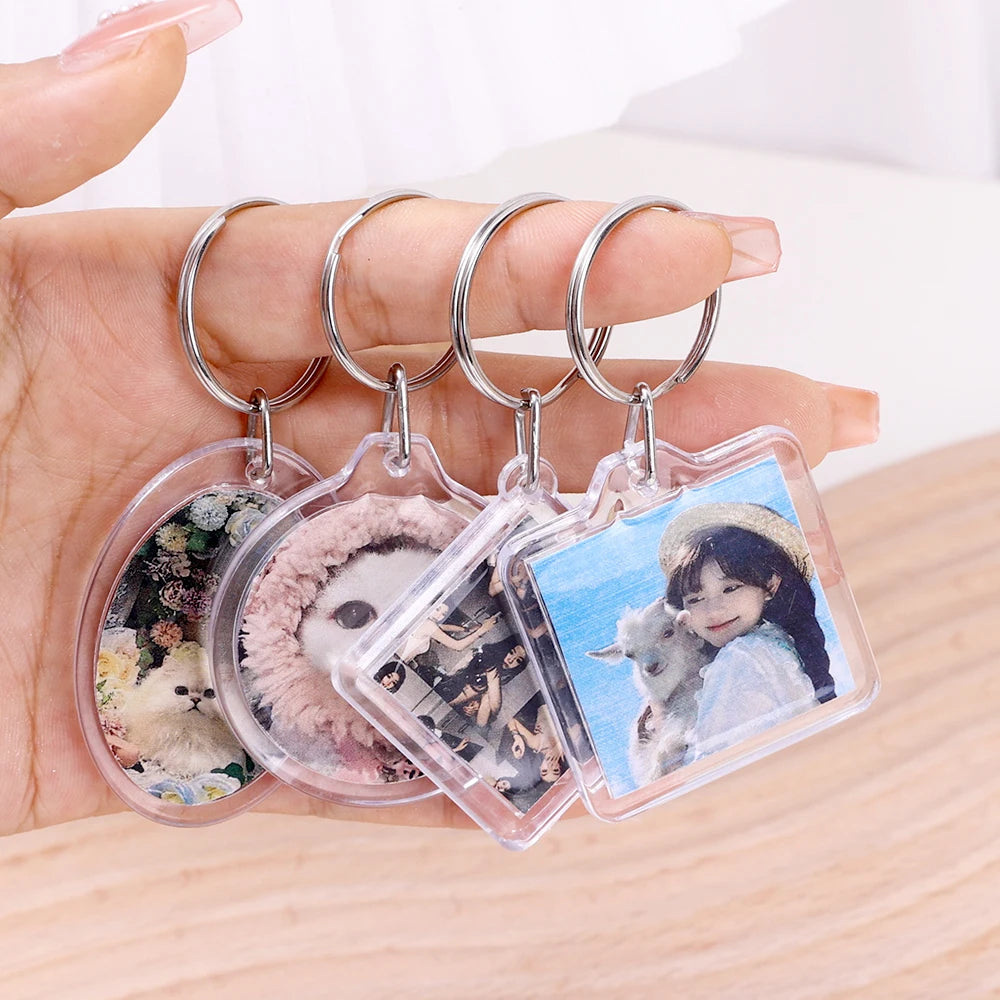 Aveuri 1/10Pcs Blank Acrylic Picture Keychain DIY Clear Insert Photo Split Key Ring Frame Key Chains Couple Anniversary Graduation Gift