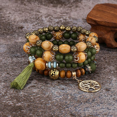 Aveuri-Christmas Gift New Year's Eve Gift 4Pcs Bohemia Tree Of Life Charm Beaded Bracelet Set For Women Handmade Wood Beads Chain Bangle Female Boho Jewelry