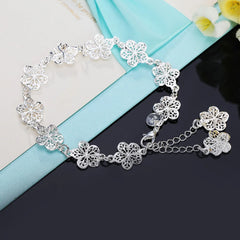 Aveuri Charm 925 Sterling Silver Flowers Chain Bracelets for Women Retro Fashion Wedding Party Christmas Gift Fine Jewelry Cute