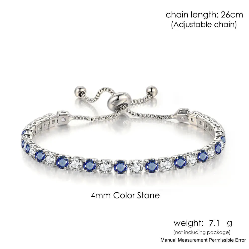 Aveuri-Adjustable Tennis Bracelets for Women Blue Shiny Zirconia Crystal Chain on Hand Ladies Charm Bracelet Trend Jewelry Girl's Gift