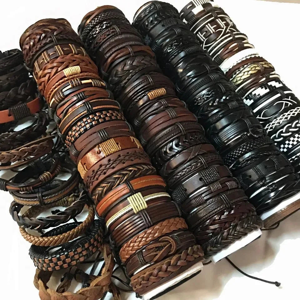 Aveuri-Christmas Gift New Year's Eve Gift 5Pcs/Lot Bulk Vintage Leather Charm Bracelets For Men Women Mix Styles Adjustable Bangle Fashion Jewelry In Wholesale