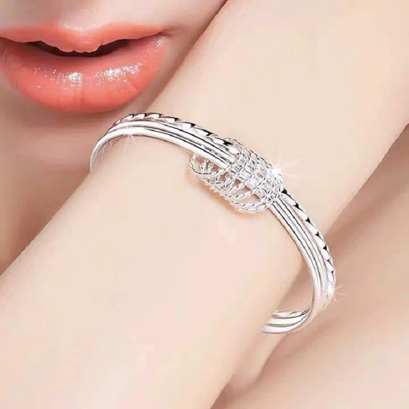 Aveuri Hot trend fine Three circles bangle 925 sterling Silver bracelets for women Fashion noble Party wedding accessories Jewelry gift