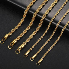 Aveuri-Christmas Gift New Year's Eve Gift 2-6MM Gold Color Twisted Rope Chain Necklace Stainless Steel Never Fade Waterproof Choker For Men Women Fashion Jewelry