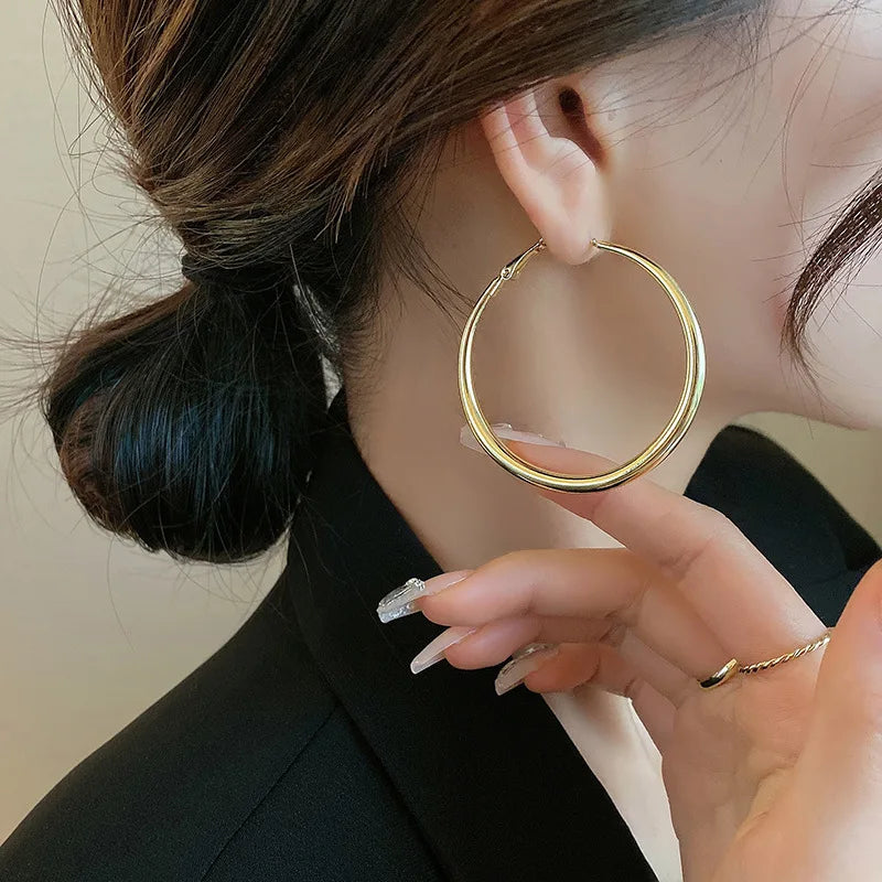 Aveuri-Christmas Thanksgiving  New Year's Eve Gift Fashion Exaggerated Big Circle Hoop Earrings for Women Statement Jewelry Smooth Circle Earrings Femme Boucles d'oreilles